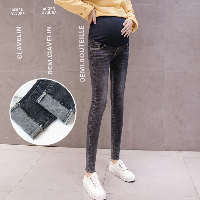 Fashion pregnant women denim cropped pants spring and autumn models pregnant women stomach lift pants feet pants outer leggings