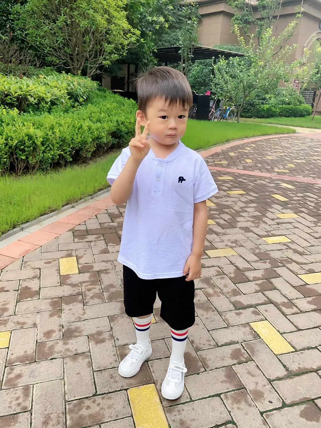 2024 Summer 2 3 4 6 8 10 Years Cotton Embroidery Short Sleeve Mandarin Collar Solid Color Handsome V-Neck Baby Kids Boys T-Shirt