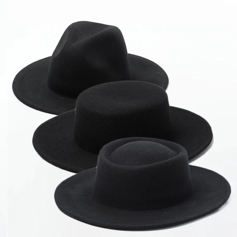 Australian Wool Black Fedora Hat Women Men Wide Brim Panama Hat Crushable Boater Hat Wedding Party Church Floppy Warm Winter Hat