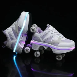 Deformation Roller Skates Shoes Four Wheels Parkour Sports Roller Shoes Children Girls Boys Roller Skates Unisex Sneakers