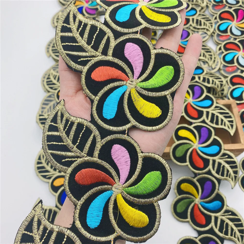 4meters Flower Hot-fix Iron on Cloth Applique Trimming embroidery lace Fabric Trim Ribbons DIY Accessories