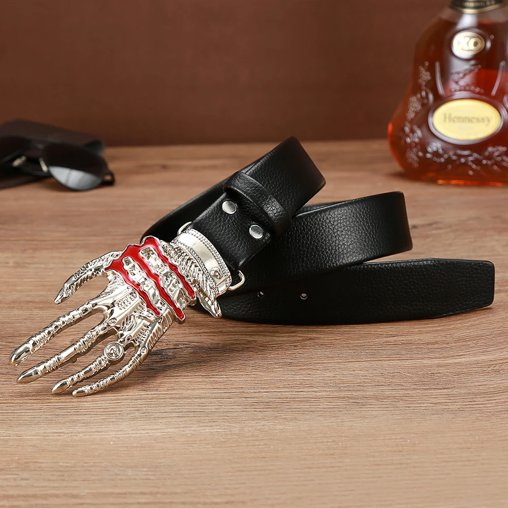 

Western cowboy skull claw zinc alloy belt buckle PU leather belt men and women the same gift decoration