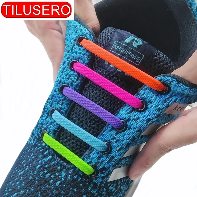 TILUSERO 14Pcs/Lot Running Elastic Silicone ShoeLace All Sneaker No Tie Silicone Shoe Laces Creative Shoelaces For Unisex