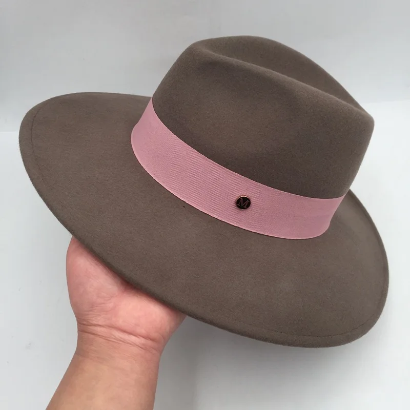 100% Wool Panama Hat Wide Brim Coffee Wool Fedora Hat Warm Winter Hat for Women Classical Band Porkpie Church Derby Party Hat
