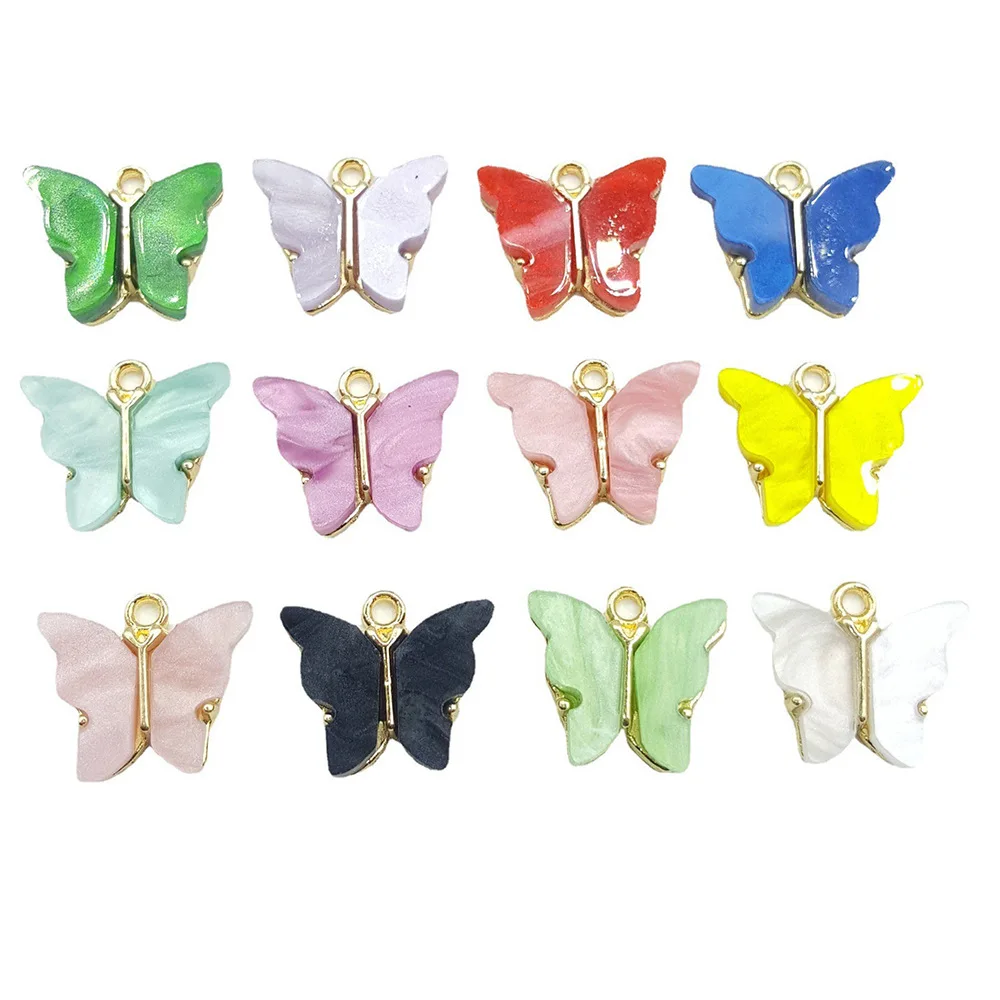 100PC/lot Mix Colors Butterfly Pendant Hang Charms DIY Jewelrys For Bracelet Necklace Making