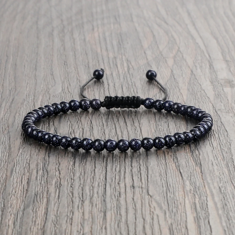 4MM Natural Stone Round Beads Bracelet Women Minimalism Adjustable Leather String Bangles Jewelry Men Healing Yoga Pulsera Gift