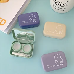 Caso de Lente de Contato Portátil com Contatos Olho Urso, Pequena Mochila com Espelho, Lentes Coloridas Container Box, Party Travel Set, Bonito