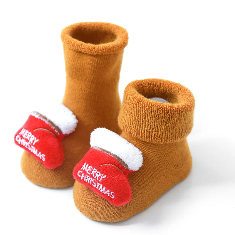 New Cute Baby Christmas Stockings 0-3Years Baby Winter Warm Baby Socks Cotton Santa Floor Socks Silicone Non-slip Baby Sock