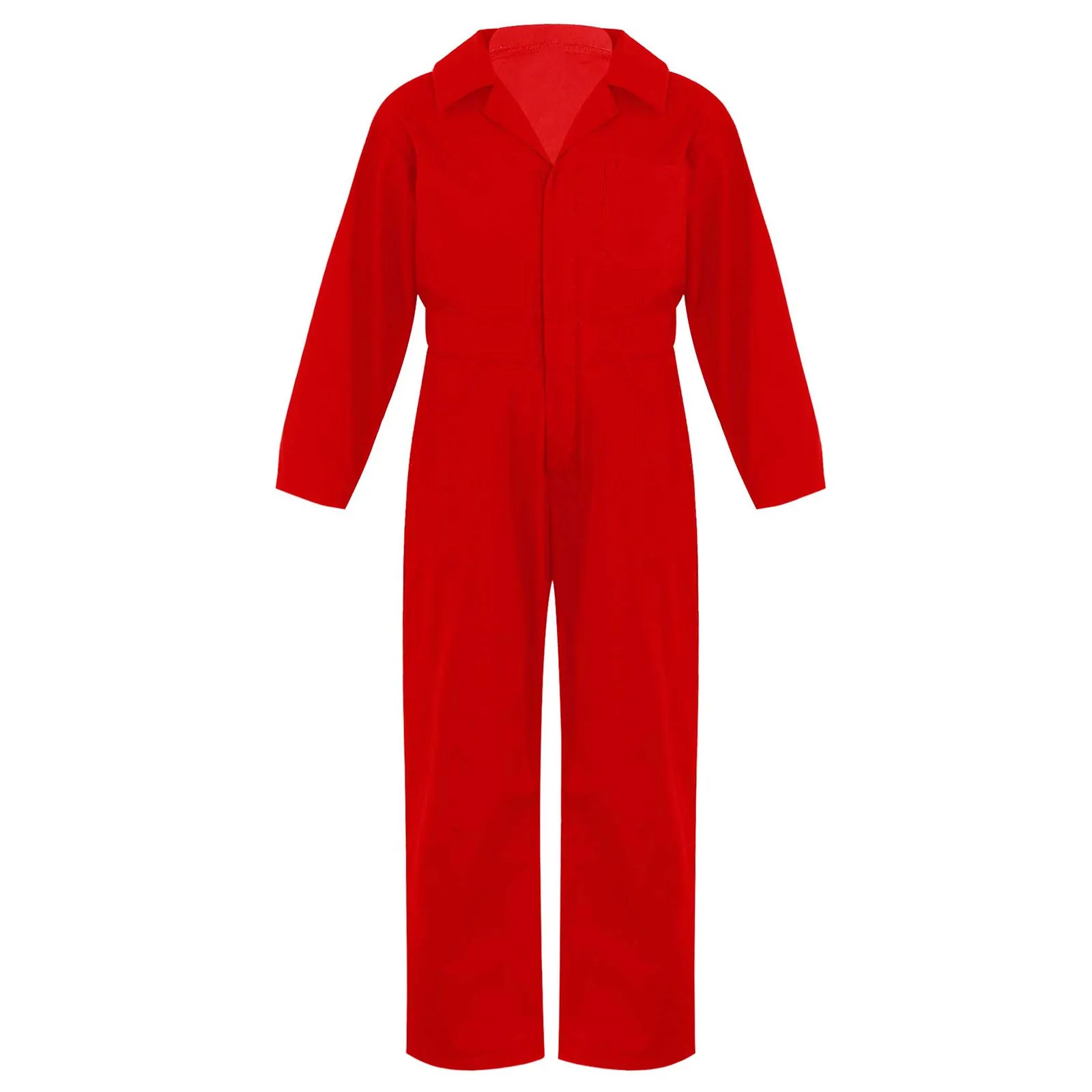 Kids Boys Girls Cargo Overalls Long Sleeve Turndown Collar Zipper Solid Color Pockets Rompers Korean Style Jumpsuit Streetwear