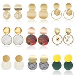 Boho Scrub Round Print Big Stud Earrings Elegant Retro Personality Geometric Pattern Circle Earings Bijoux Women Party Jewelry