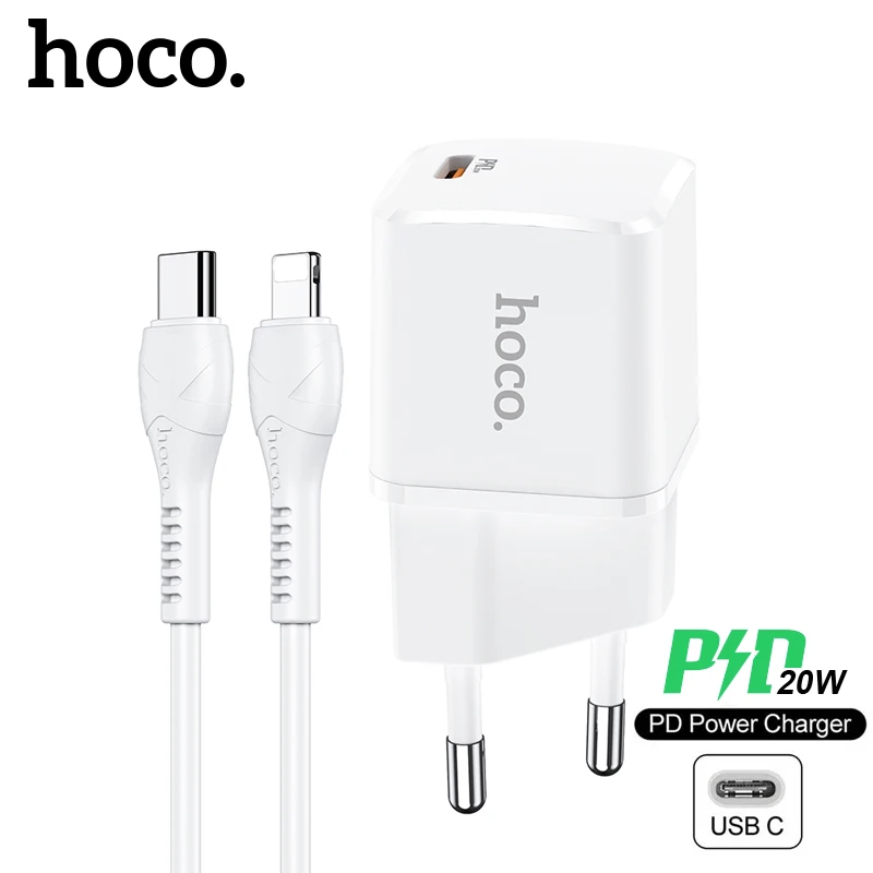 Hoco-PD20W USB-C Fast Charging Adapter for iPhone, 12 Pro Max, 12Mini, EU Plug, 20W Phone Charger for iPhone 11 Pro Max, Wall Ch