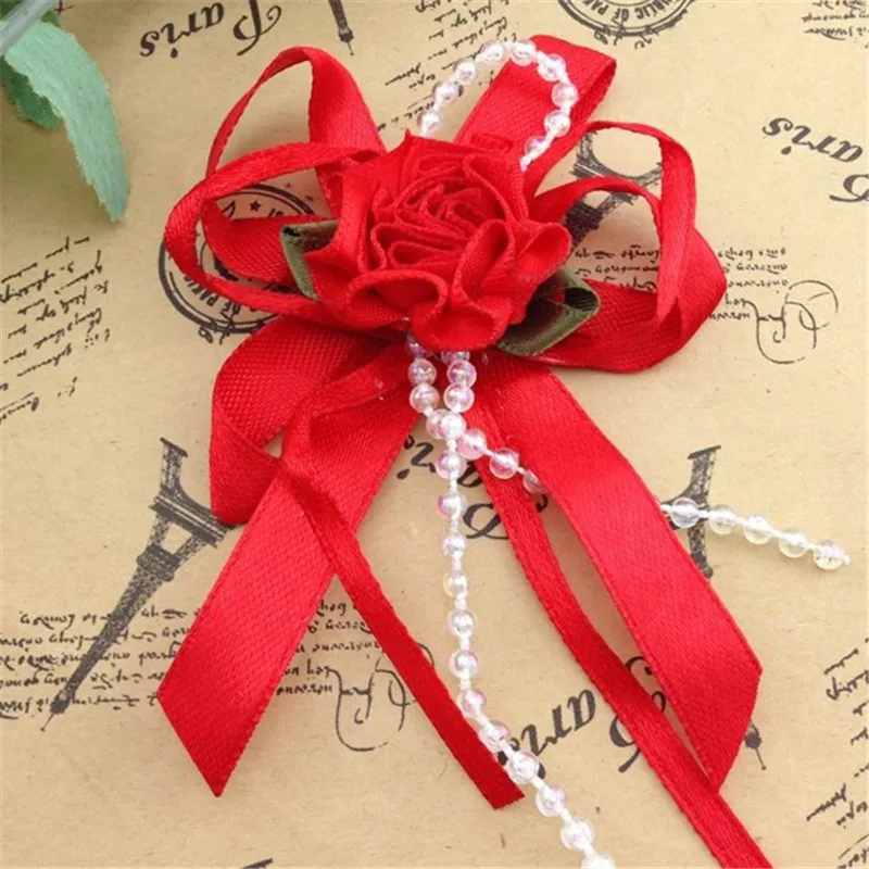 8pcs Big Satin Ribbon Flower Bows with Bead wedding Decoration Craft B100