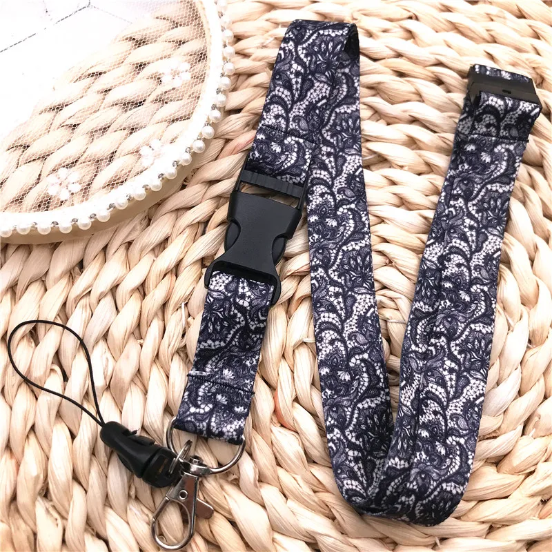 Double Sides Lace Printing Pattern For Key ID Card Mobile Phone Accessories Phone Charm Lanyard Neck Strap Cord USB Badge Holder