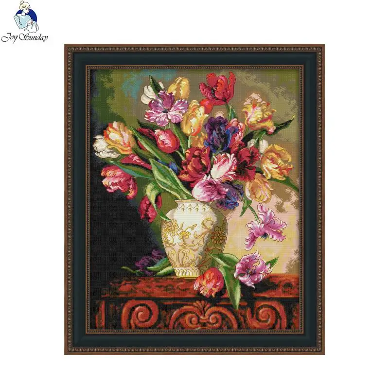 Tulip vase Cross stitch kits Oil painting flower pattern 14CT 11CT count embroidery set DIY needlework Home decoration painting