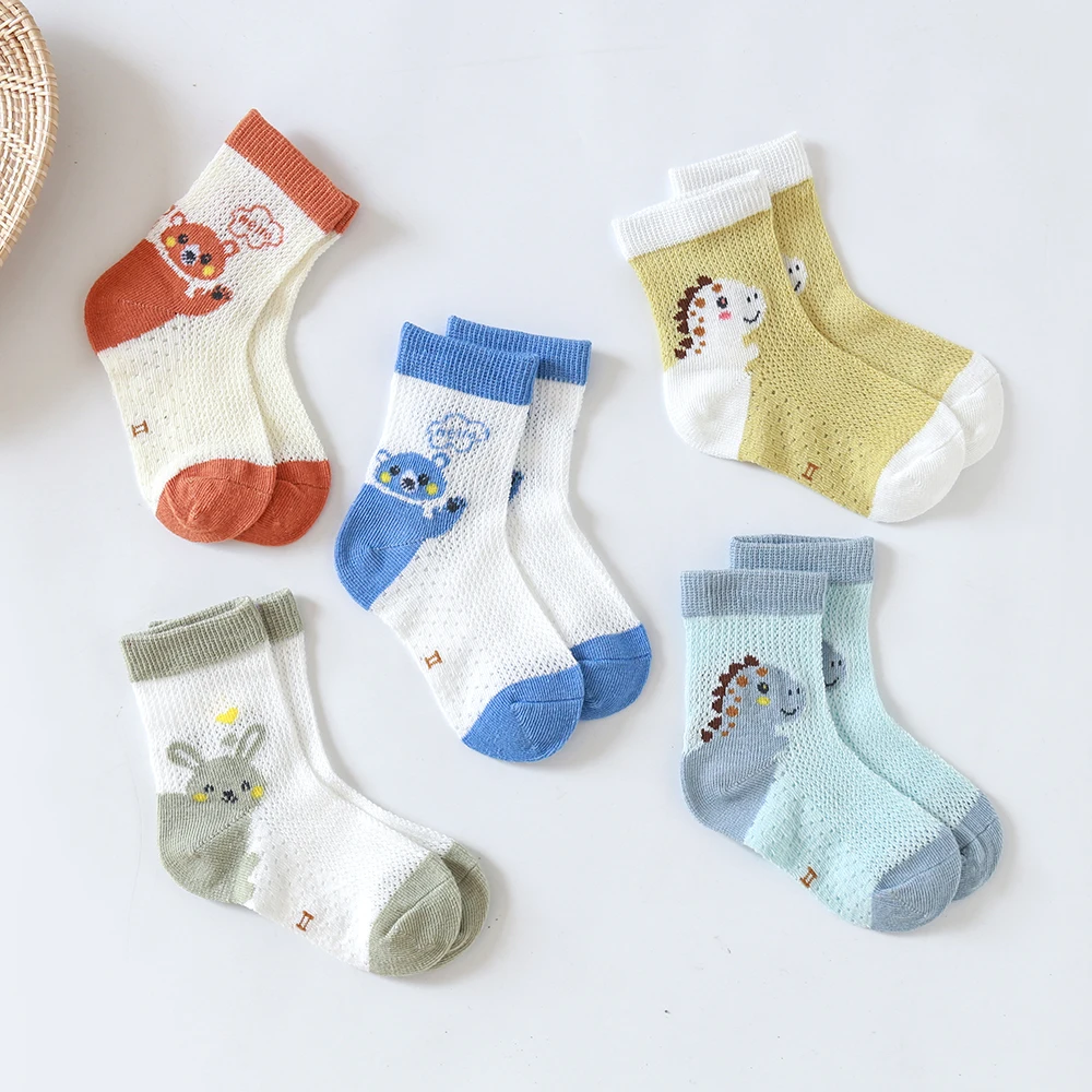 5Pairs/lot Summer Spring Baby Socks Cotton Animal Cartoon Cute Kids Socks Mesh Thin Lovely Colorful Socks