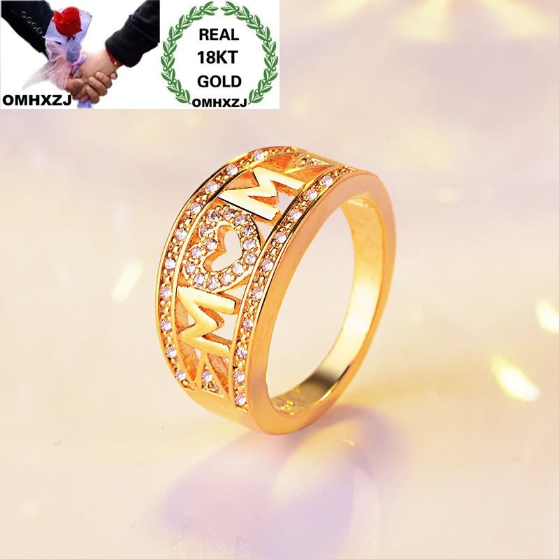 OMHXZJ Wholesale European Fashion Woman Girl Party Birthday Wedding Gift Heart MOM AAA Zircon 18KT White Rose Gold Ring RR916