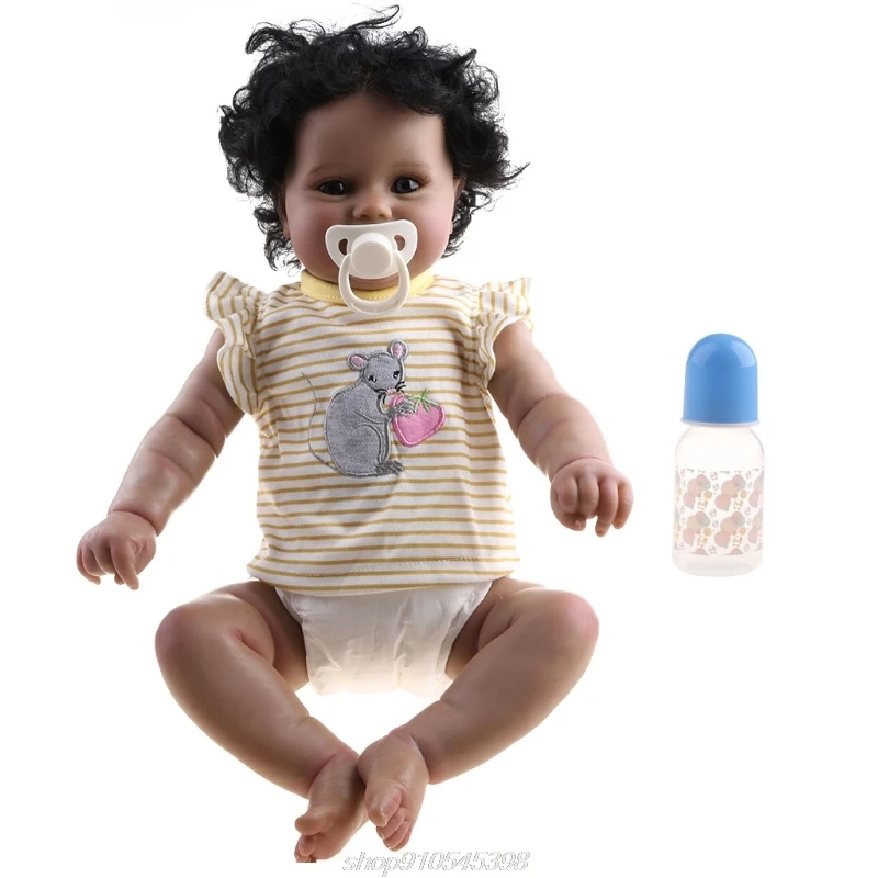 50cm African American Doll Washable Opened Eyes Soft Vinyl Magnetic Mouth Baby Newborn Girl Toy Lifelike Comfort A22 21 Dropship