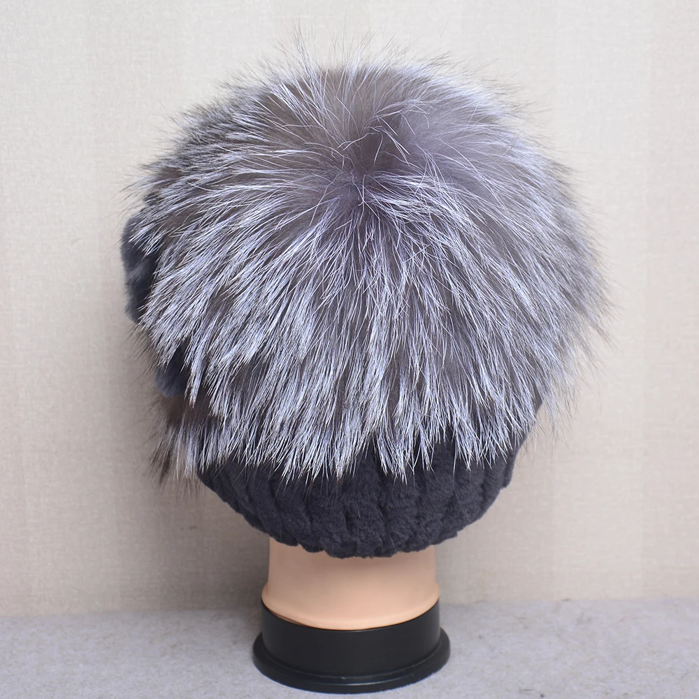 New Fashion Women Fur Hat For Winter Natural Rex Rabbit Fox Fur Cap Russian Female Fur Headgear Brand Luxury Warm Beanies Cap