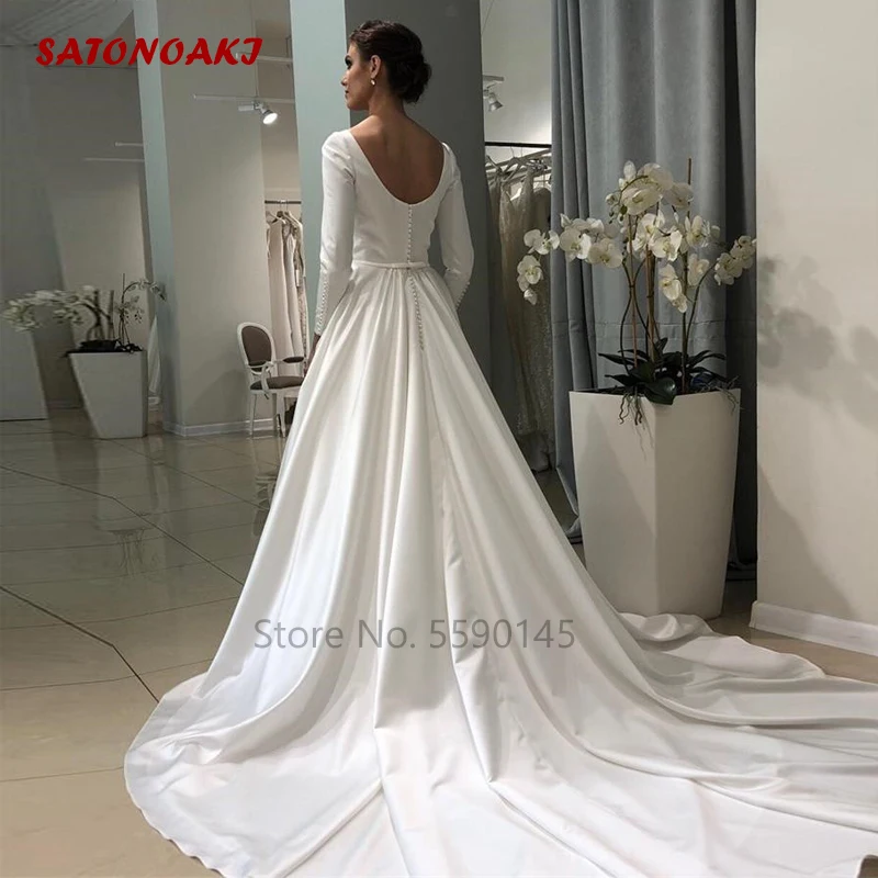 Elegante Vestido De Novia De satén con manga larga, ropa De Novia Simple, tienda en línea