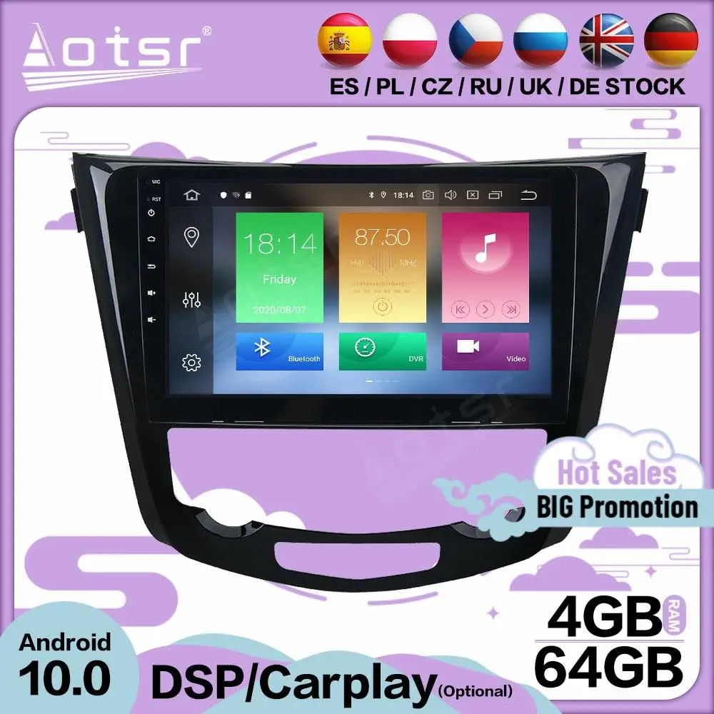 Carplay Multimedia Stereo Android 10 Player For Nissan QASHQAI X-trail 2014 2015 2016 2017 GPS BT Audio Radio Receiver Head Unit