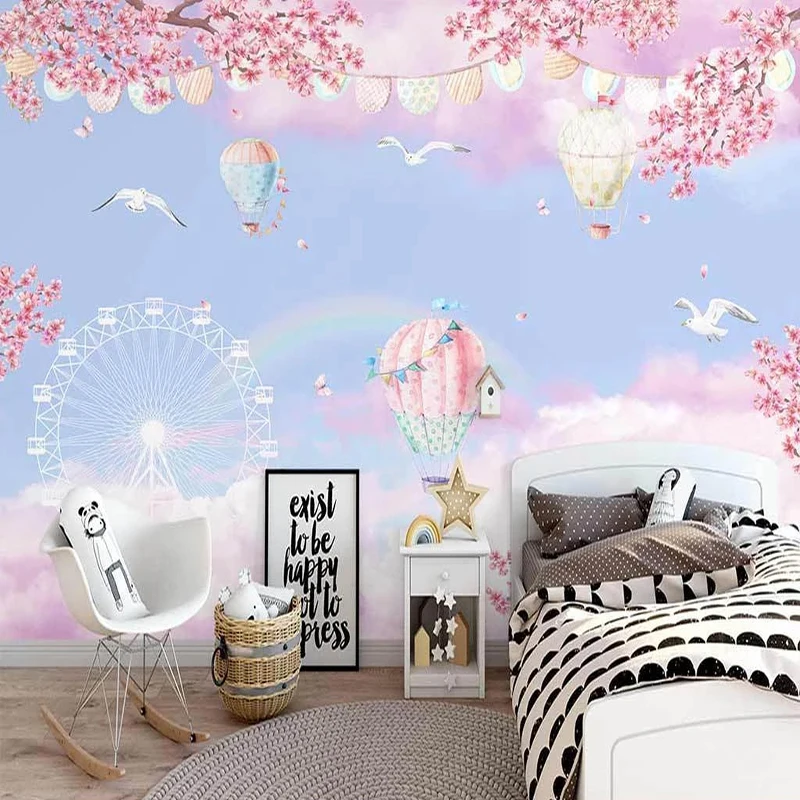 

Custom Photo Wallpaper 3D Hand-painted Dream Cloud Paradise Hot Air Balloon Children's Room Mural Creative Papel De Parede 3 D