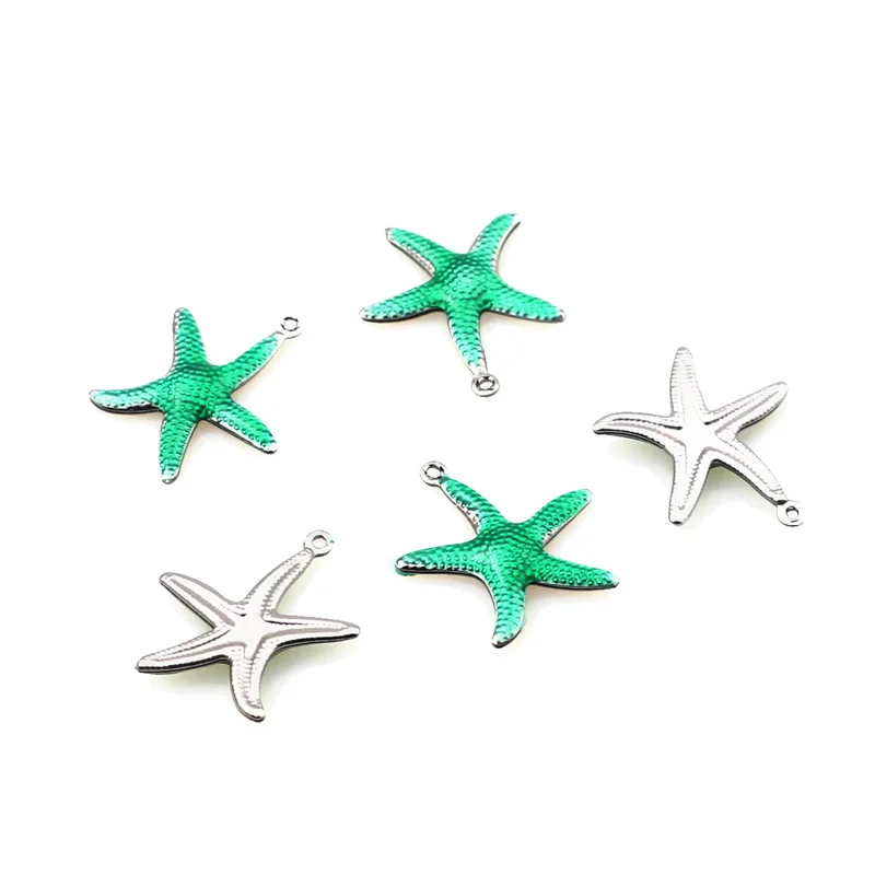 20pcs Stainless Steel Small Starfish Star Sea Enamel Shell Beach Charms Lovely DIY Pendant  Necklace Bracelet Jewelry Making