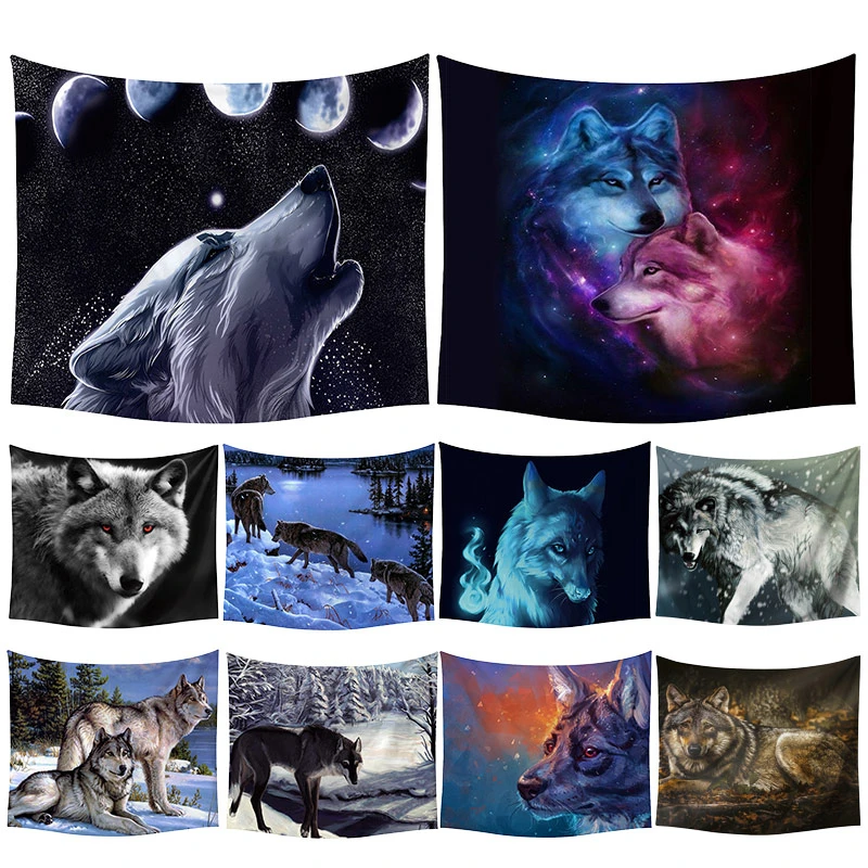 72*92cm Wolf Pattern Soft Wall Cloth Tapestry Polyester Hanging Wall Carpet Decorative Tablecloth Blanket Home Decor 60003