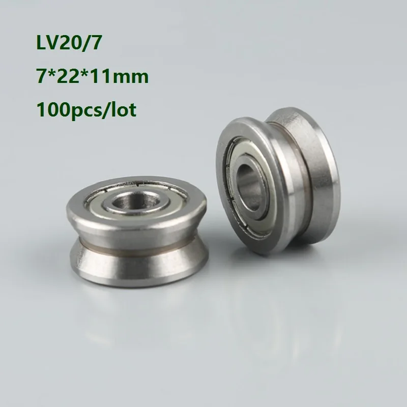 100pcs/lot LV20/7 7x22x11 mm V groove track roller guide bearing for CNC Laser Cutting Machine Roller Guideway 7*22*11mm