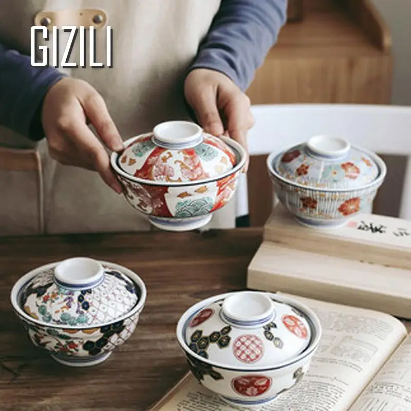 Japanese Ceramic Stew Pot Small Soup Cup with Lid Household Soup Noodle Bowl Steamed Egg Cup Bird\'s Nest Bowl Kitchen Supplies