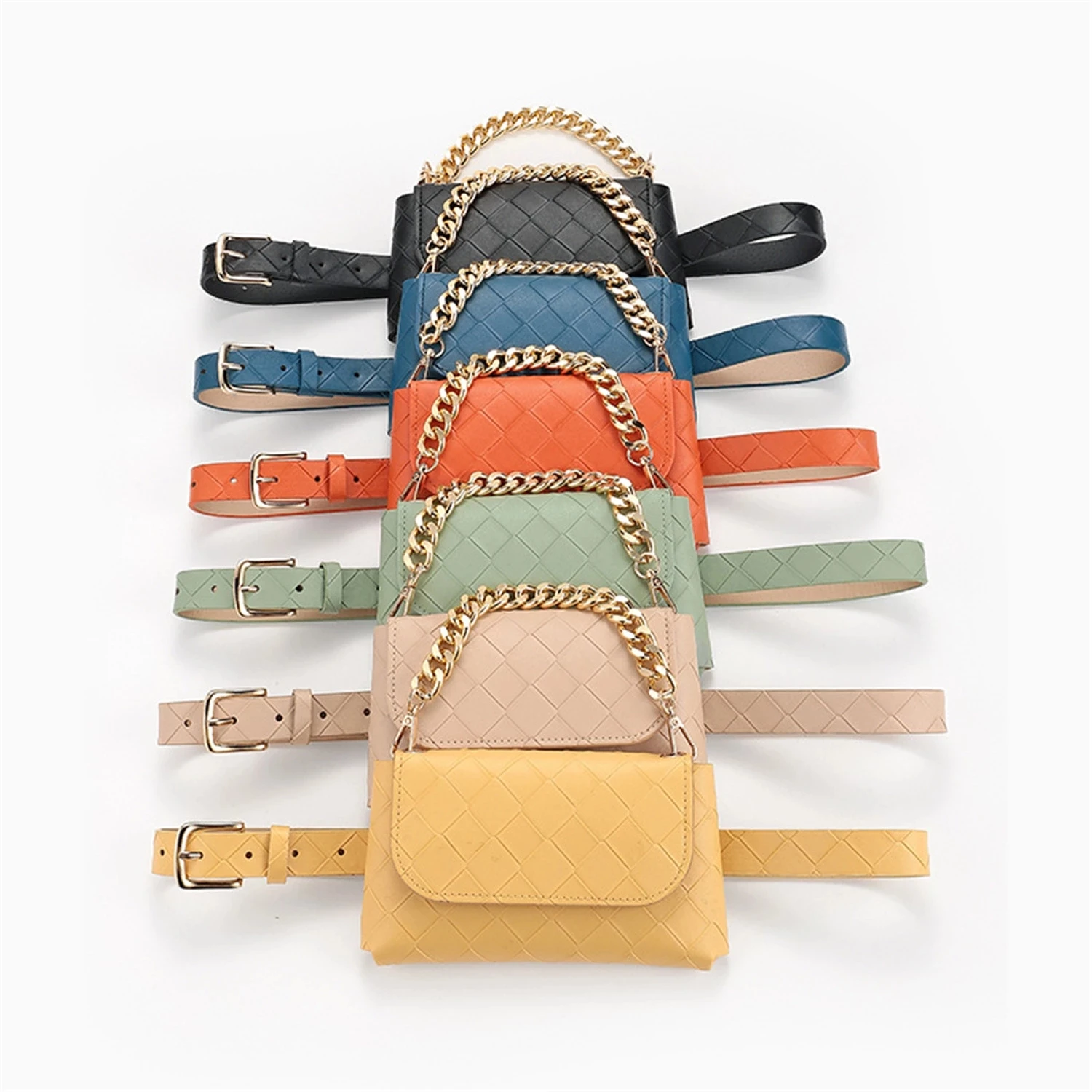 Zciti Fashion Personalize Mini Chain Waist Color Bags for Women Fanny Packs for Cool Girl PU Leather Shoulder Crossbody Bag Belt