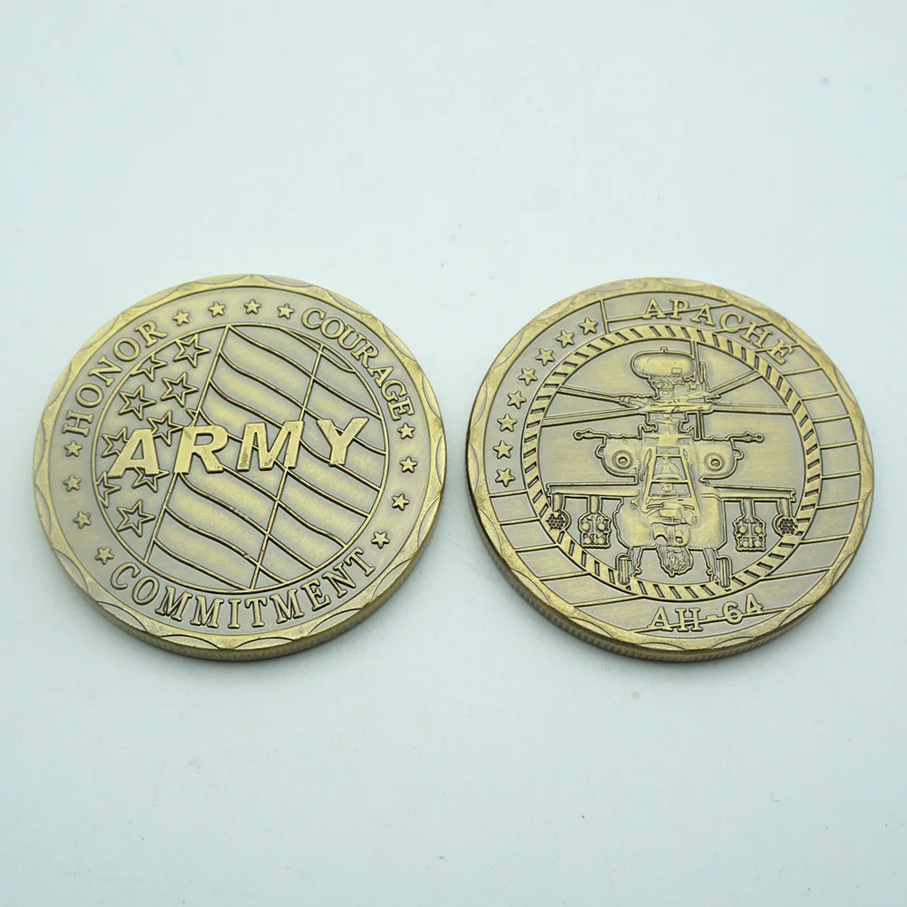 US Army Aviation Main Fighter AH-64 APACHE Military Brass Copper Plated Decorative Crafts Coin Collectibles