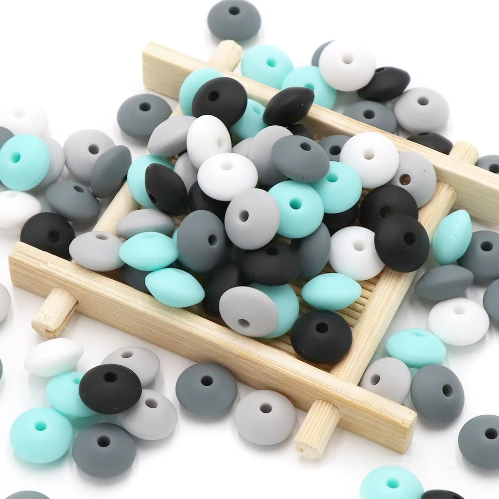 Joepada 60Pcs/lot 12mm Lentils Silicone Beads Abacus Shape for DIY Baby Teething Necklace Chain Food Grade Baby Teether BPA Free