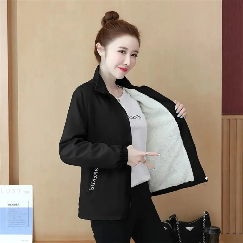 Fleece Stand Collar Coat Female Autumn Winter Jackets 2023 Loose Tops Women Padded Jacket Black Casual Outwear casaco feminino