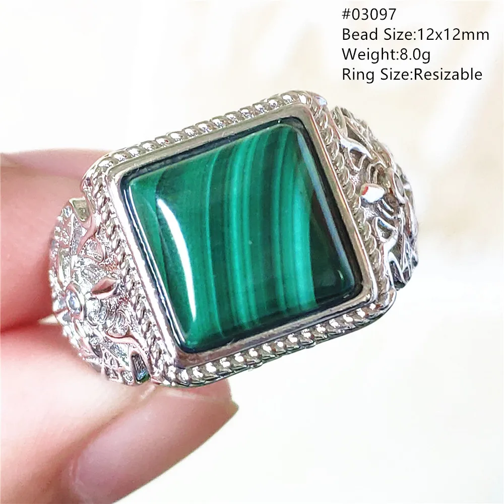 

Natural Green Malachite Chrysocolla Rectangle Adjustable Ring Woman Men 925 Sterling Silver Jewelry Ring AAAAA