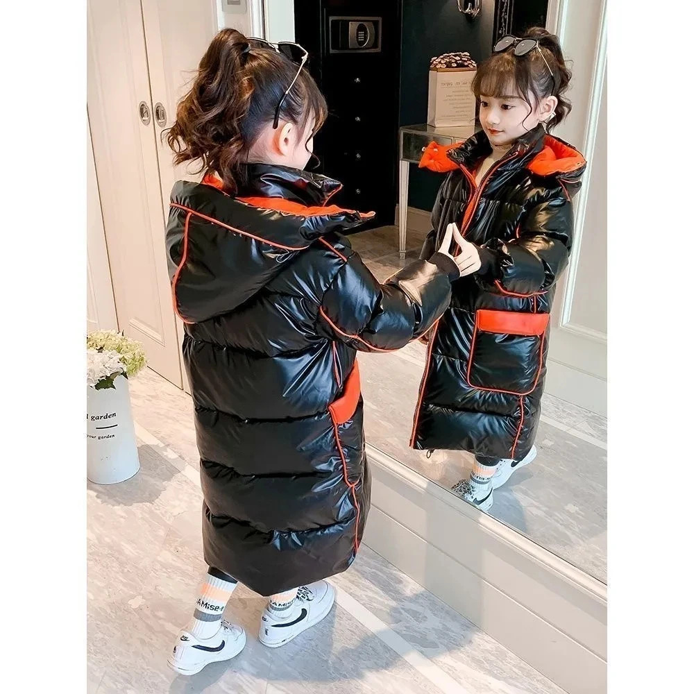 Children\'s Down Jacket Winter Clothes Thick Warm Coat Bright Surface Over The Knee Long Coat Girl Down Jacke 5 6 7 9 12 Y