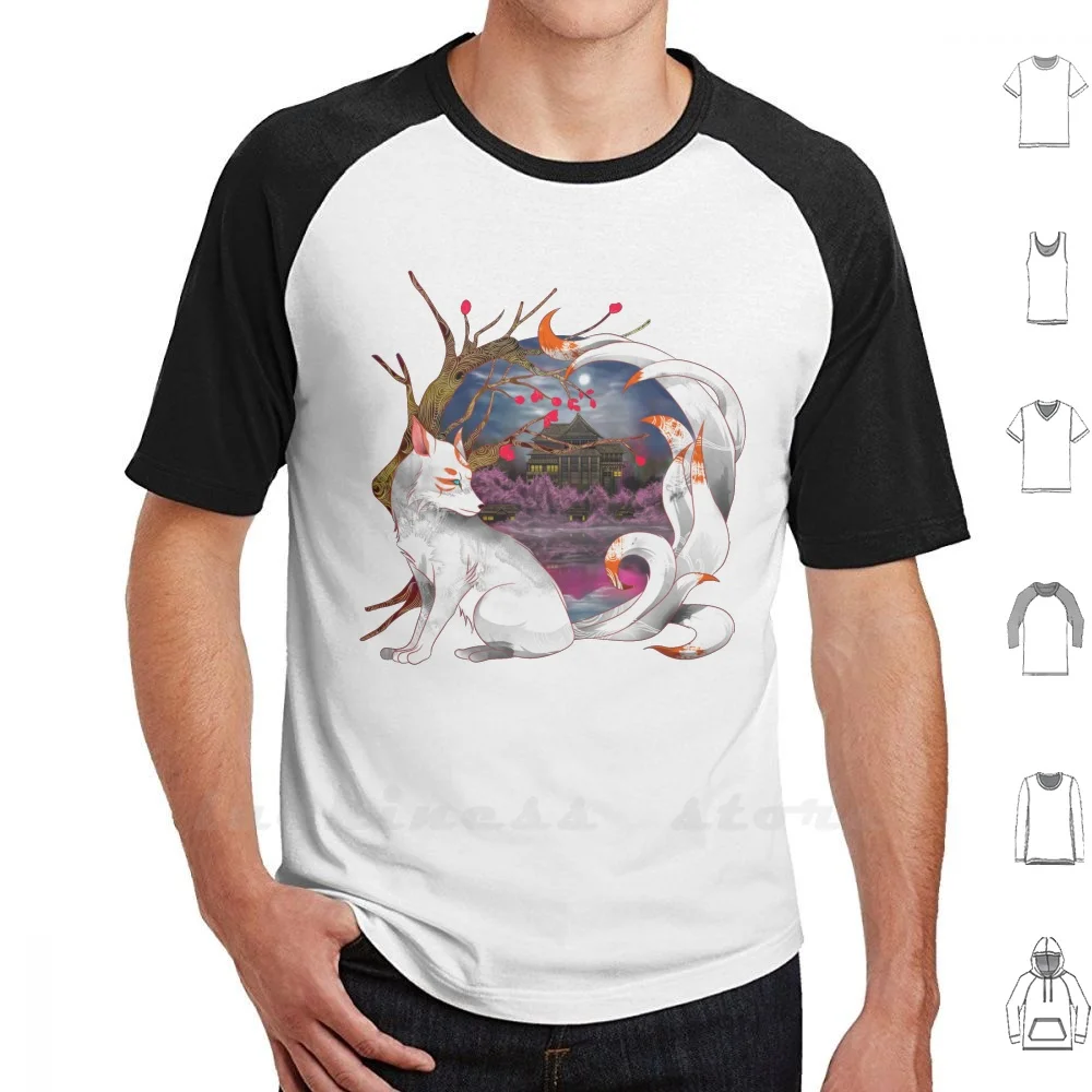 Camiseta de algodón con agujero de Into The Fox, camisa con diseño de zorro, Kitsune, Ninetails, Kyubi, kyuubii, Mito, Folklore, Japón, historia, ficción, Fable, color blanco