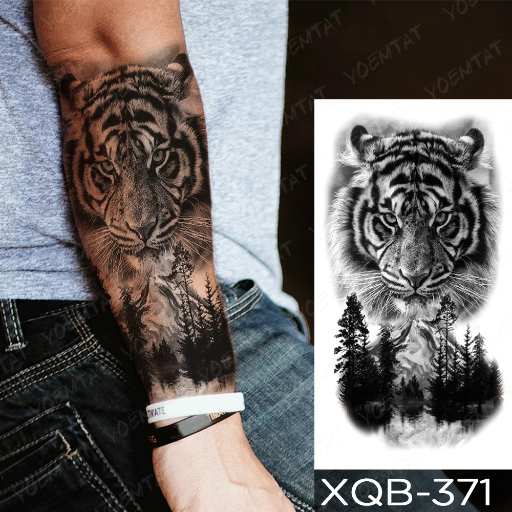 Waterdichte Tijdelijke Tattoo Sticker Bos Leeuw Tijger Beer Flash Tatoeages Vrouwen Luipaard Wolf Kroon Body Art Arm Fake Tatoo Mannen