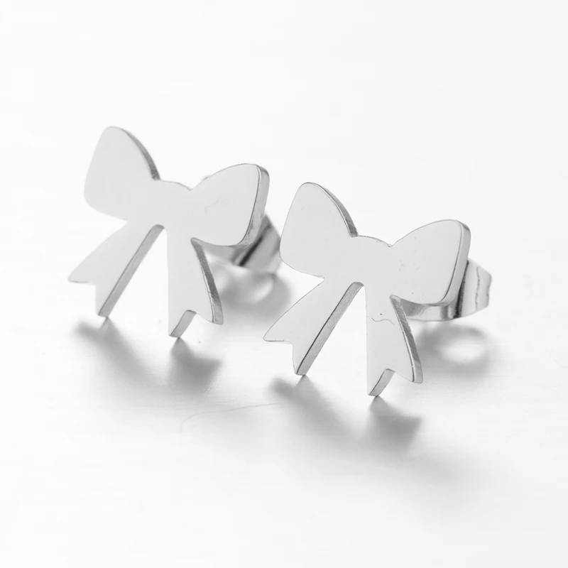 Hot Sale Stainless Steel Bow Knot Earring Personality Bowknot Flower Stud Ear Bijoux Women Wedding Gift Party Everyday Jewelry