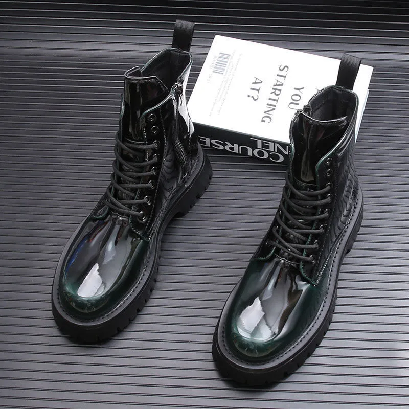 mens leisure party banquet wear warm cotton snow boots black green shoes patent leather winter boot cowboy platform short botas