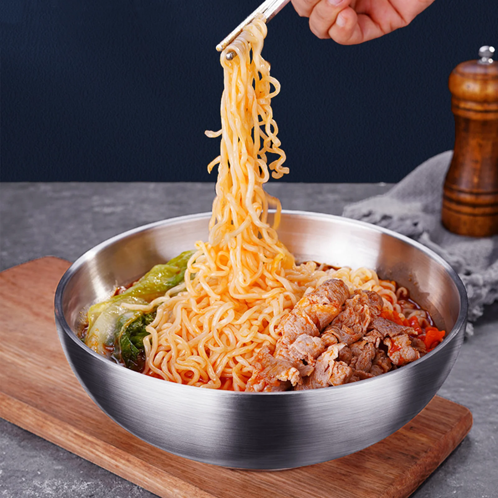 900ml 1100ml 1400ml Instant Noodles Bowl 304 Stainless Steel Ramen Bowl Thickened Double Layer Heat Insulation Soup Bowl