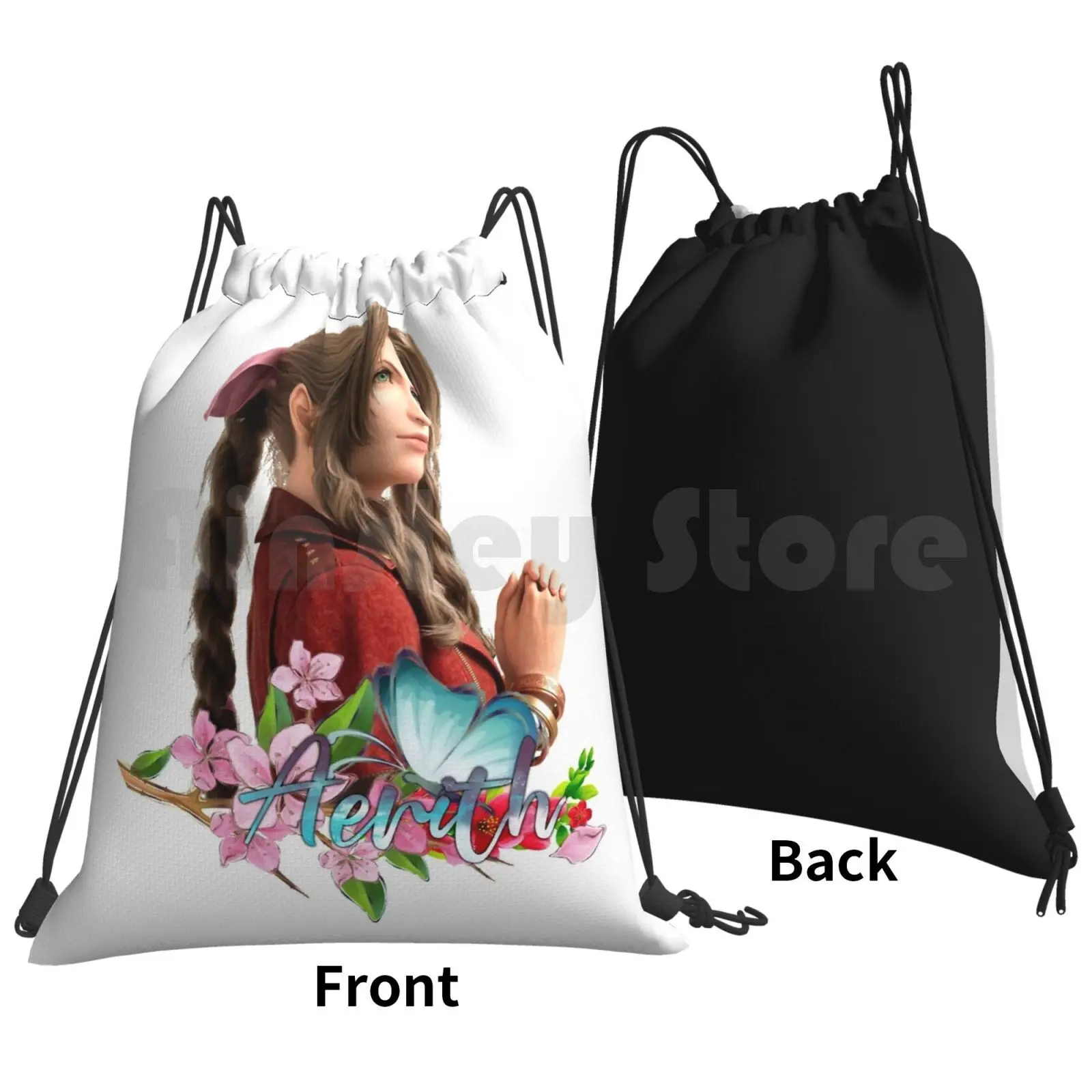 Final Fantasy 7 Remake Aerith Gainsborough Backpack Drawstring Bag Riding Climbing Gym Bag Cloud Strife Final Fantasy 7