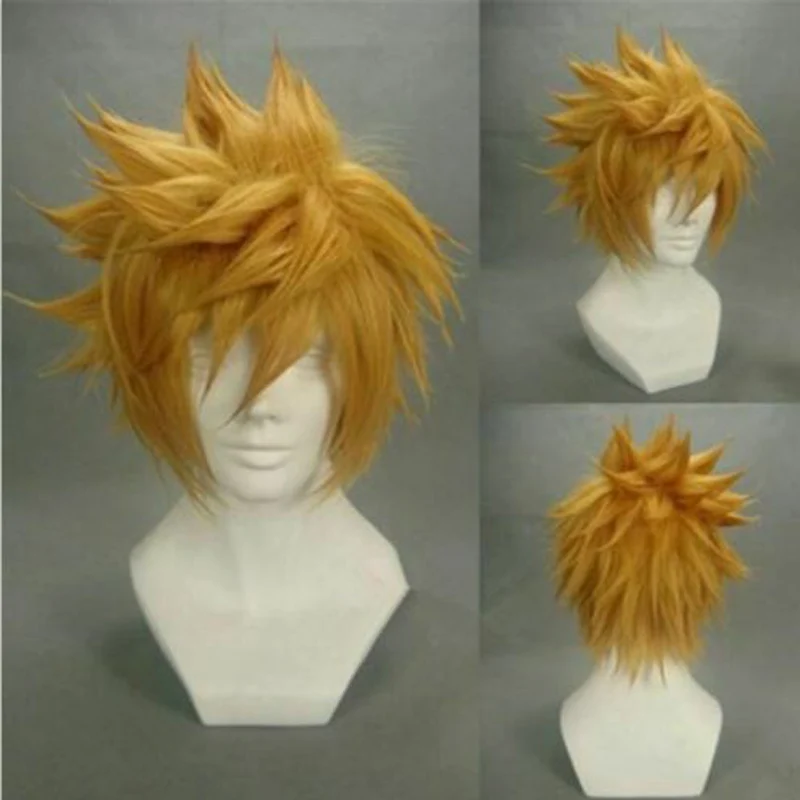 Kingdom Hearts Ventus Roxas Short Golden Yellow Halloween Costume Hair Wigs + Wig Cap