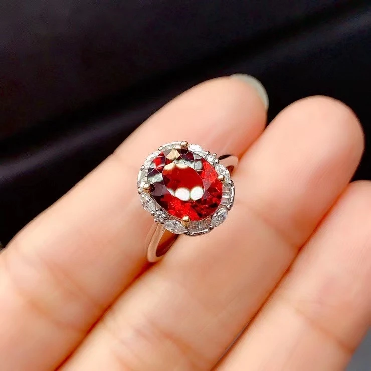 KJJEAXCMY fine jewelry 925 sterling silver inlaid Natural garnet Women's simple luxury noble adjustable ring support check