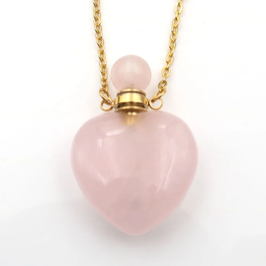 

FYJS Unique Valentine's Day Gift Gold Color Stainless Steel Romantic Love Heart Perfume Bottle Pendant Crystal Necklace