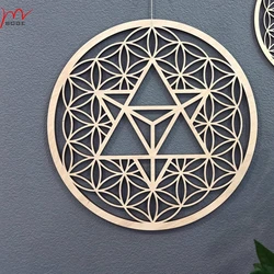 10pcsFlower of Life with Merkaba star wall hanging Large Merkaba  art Sacred geometry wood wall decor Crystal grid board gift