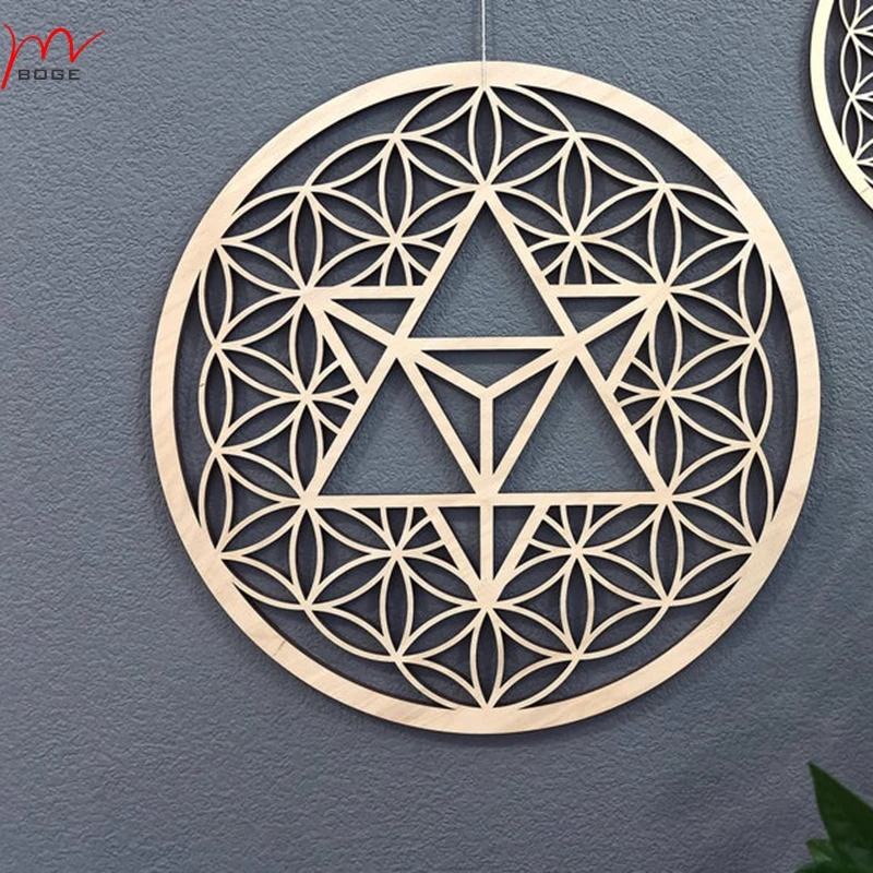 10pcs Flower of Life with Merkaba Star Wall Hanging Large Merkaba Art Sacred Geometry Wood Wall Decor Crystal Grid Board Gift