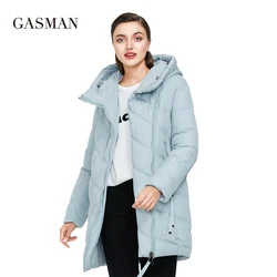 Gasman 2022 Zwarte Rits Slanke Winter Kleding Vrouwen Jas Mode Hooded Bio Jas Vrouwelijke Warme Parka Lange Puffer Jas 18806