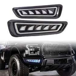 1Pair Auto Fog Lights LED Daytime Running Light Turn Signal Lamp for Ford F150 Raptor 2017 2018 2019 2020