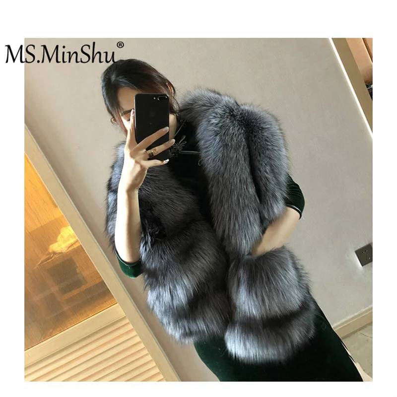 MS.MinShu-Luxury Fox Fur Scarf, Big Skin Scarf, Natural Fox Fur