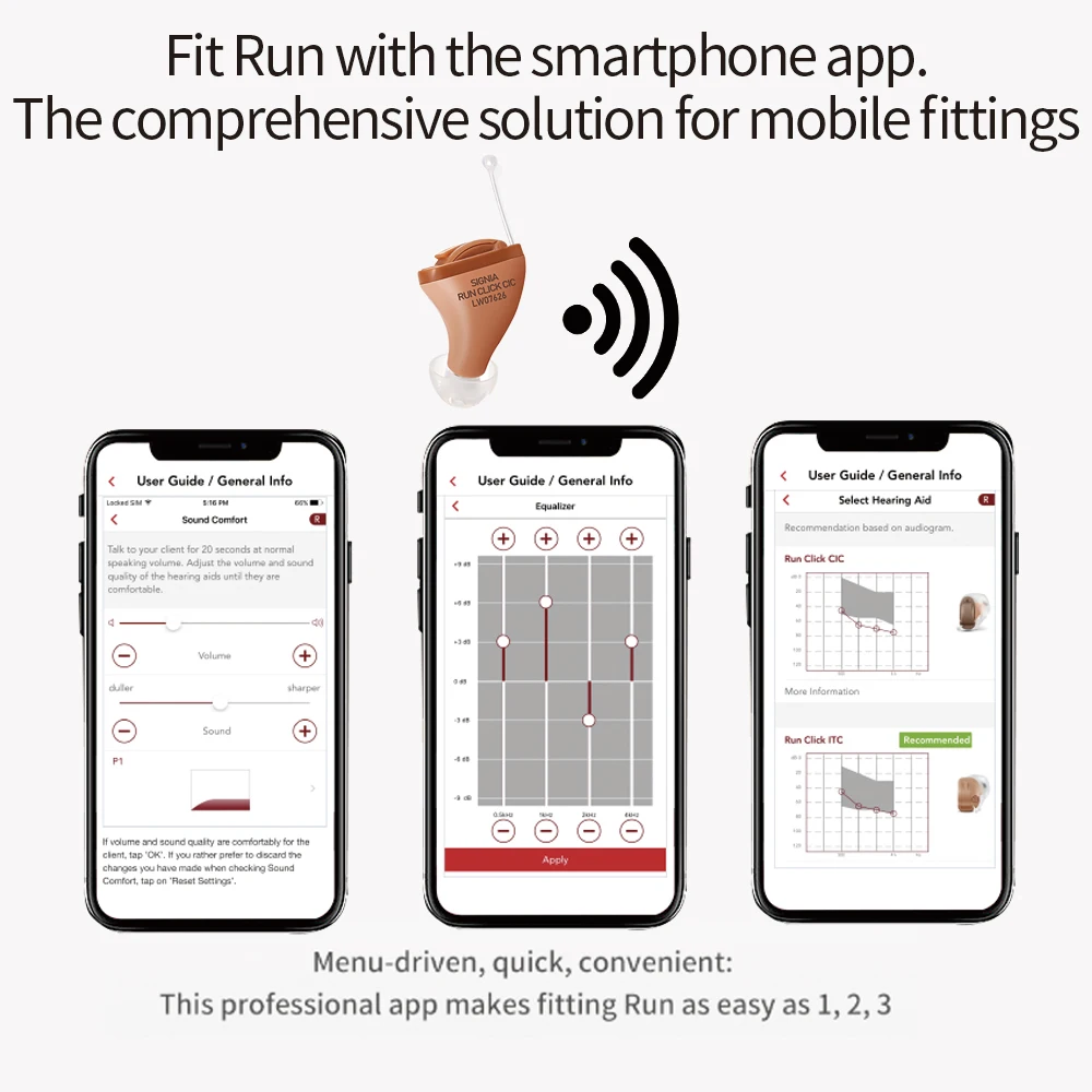 Signia 8 Channels Digital Invisible CIC Hearing Aid RUN Click ITC Signia Smartphone APP Fit Dry Case